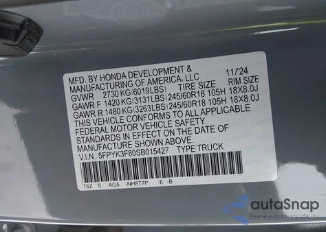 2025 Honda Ridgeline Black Edition from USA, damaged, VIN 5FPYK3F80SB015427